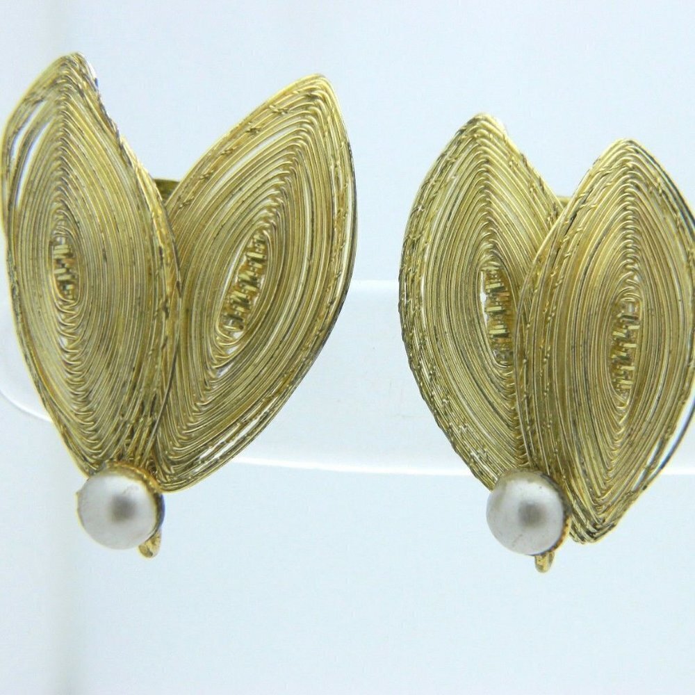 GERMANY Faux Pearl Gold Tone Double Wing Wire Clip